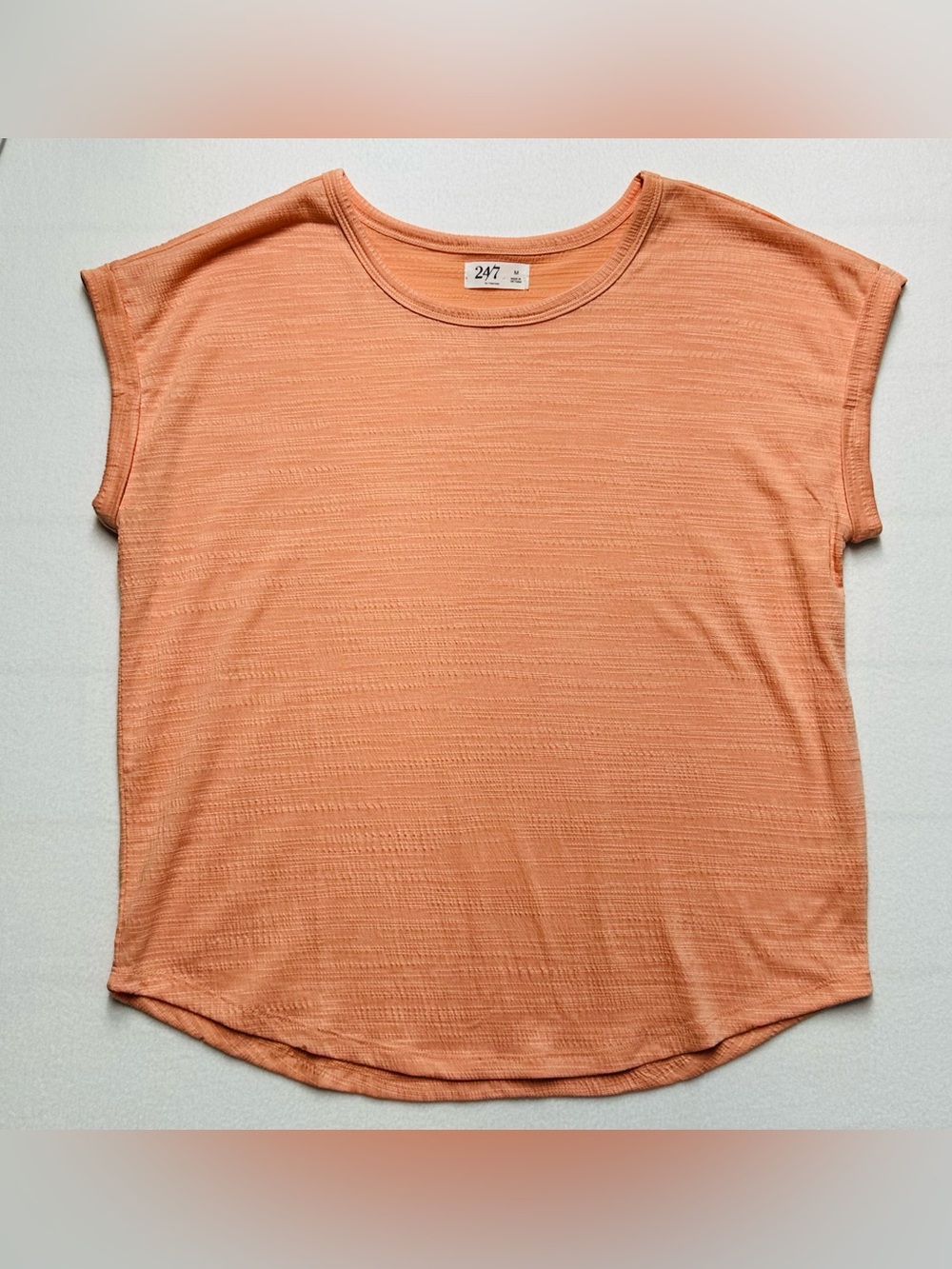 Maurices 24/7 Clara Textured Tee – Women’s Large, Peach, Soft Stretch Knit